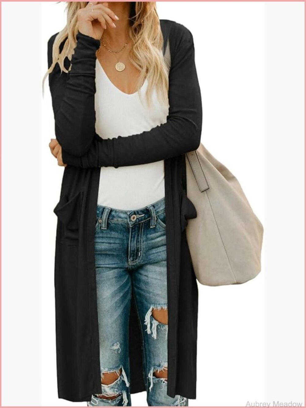 Hooded Long Cardigan Open Front Lightweight Sweater with Pockets